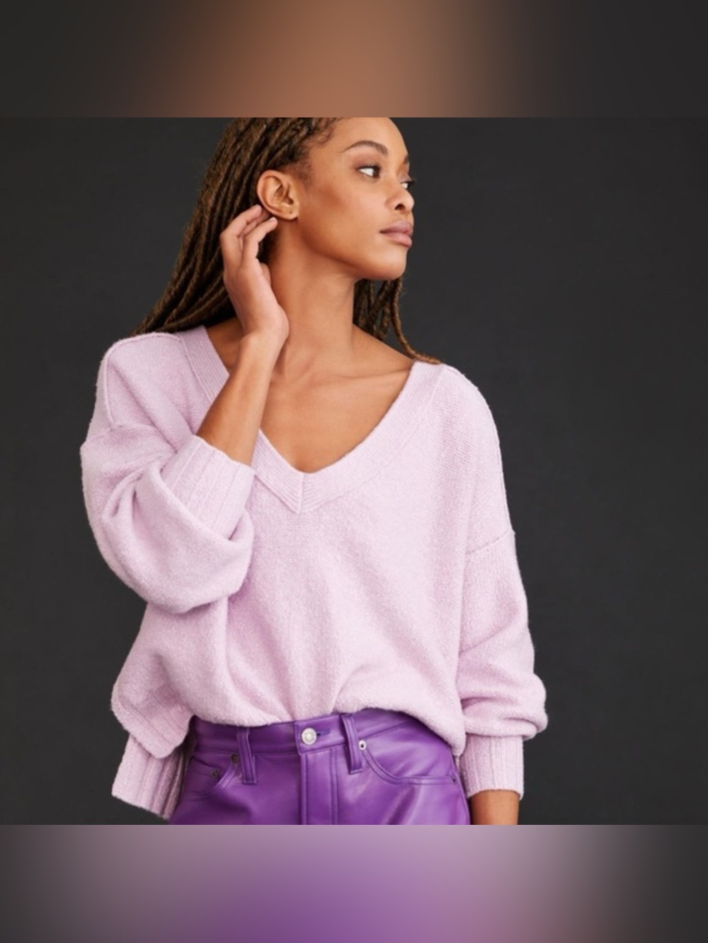 Pilcro Anthropologie Lilac Purple V Neck Oversized Knit Sweater M